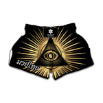 Black And Gold Eye of Providence Print Muay Thai Boxing Shorts