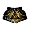 Black And Gold Eye of Providence Print Muay Thai Boxing Shorts