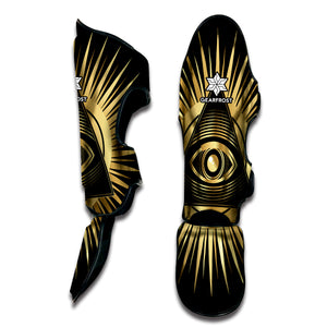 Black And Gold Eye of Providence Print Muay Thai Shin Guard