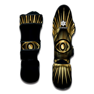 Black And Gold Eye of Providence Print Muay Thai Shin Guard