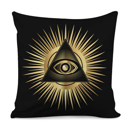 Black And Gold Eye of Providence Print Pillow Cover