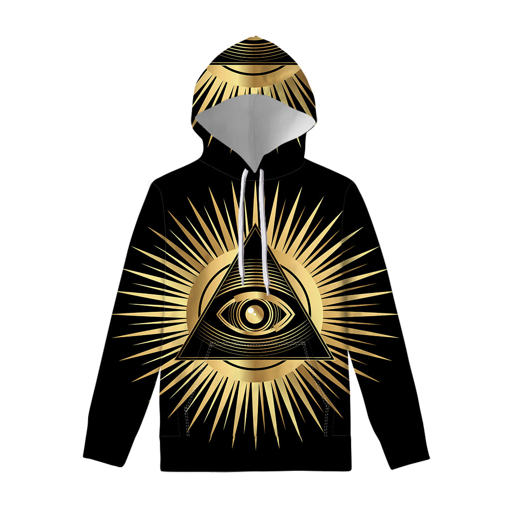 Black And Gold Eye of Providence Print Pullover Hoodie