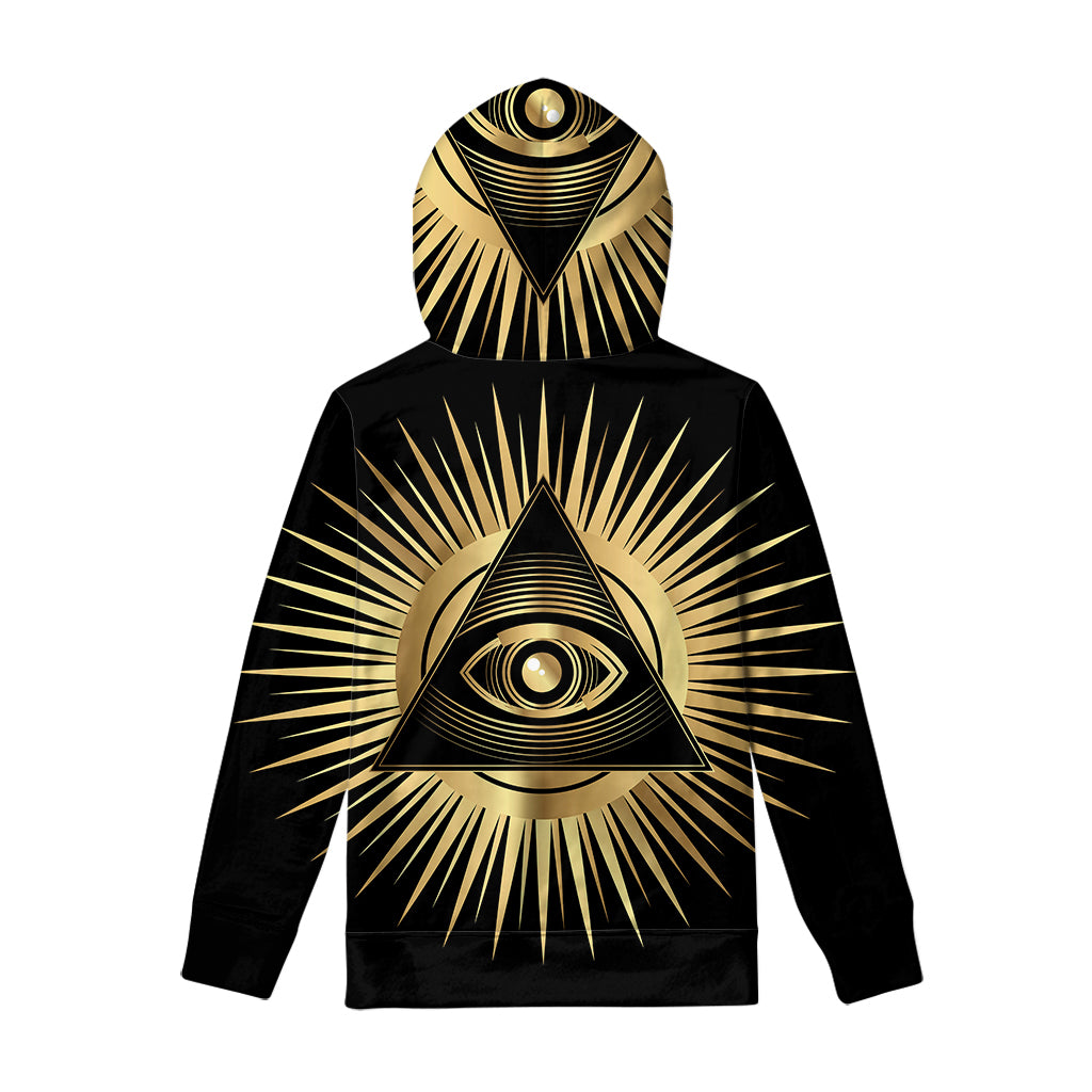 Black And Gold Eye of Providence Print Pullover Hoodie