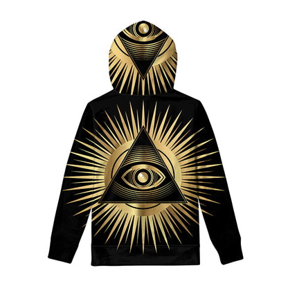 Black And Gold Eye of Providence Print Pullover Hoodie