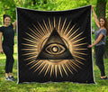 Black And Gold Eye of Providence Print Quilt