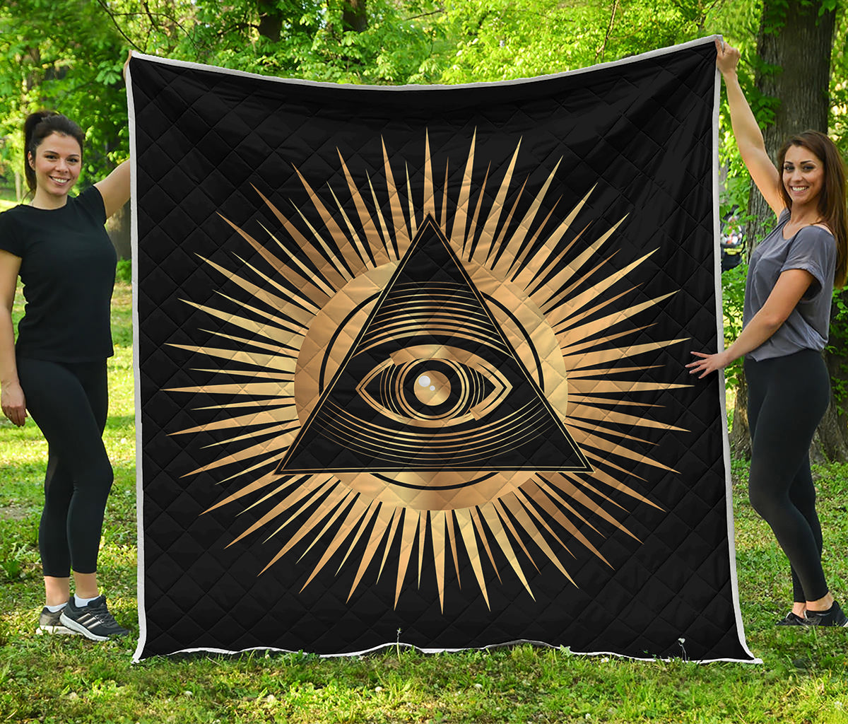 Black And Gold Eye of Providence Print Quilt