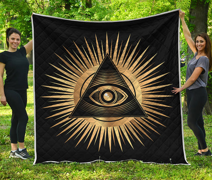 Black And Gold Eye of Providence Print Quilt