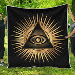 Black And Gold Eye of Providence Print Quilt