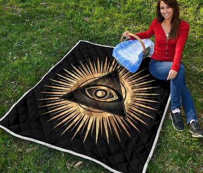 Black And Gold Eye of Providence Print Quilt
