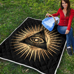 Black And Gold Eye of Providence Print Quilt