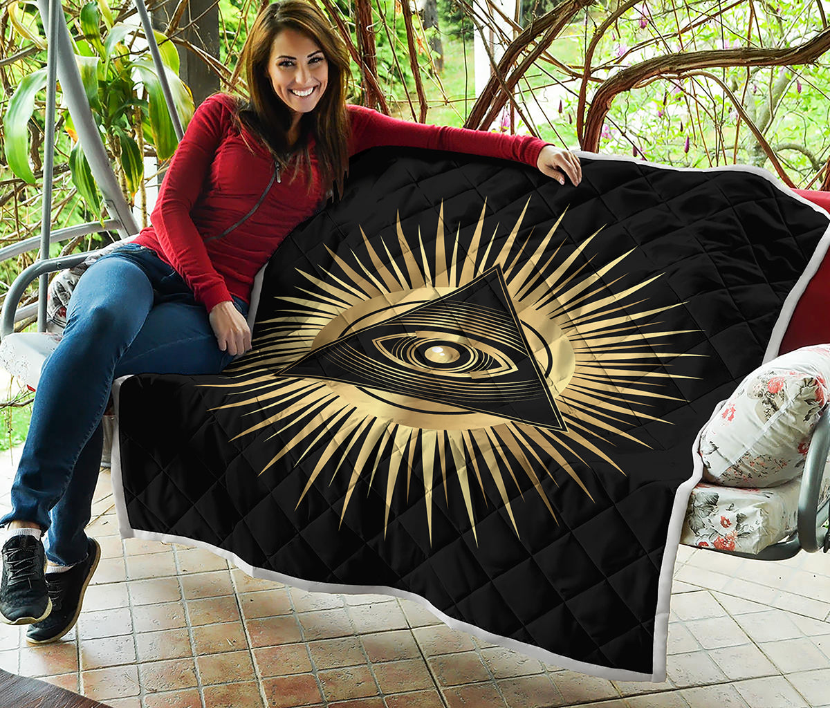 Black And Gold Eye of Providence Print Quilt