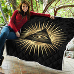 Black And Gold Eye of Providence Print Quilt