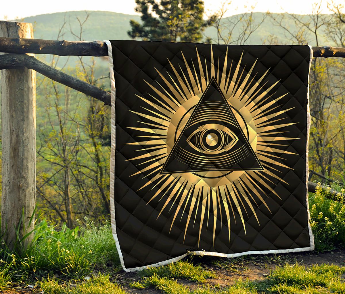 Black And Gold Eye of Providence Print Quilt