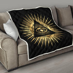 Black And Gold Eye of Providence Print Quilt