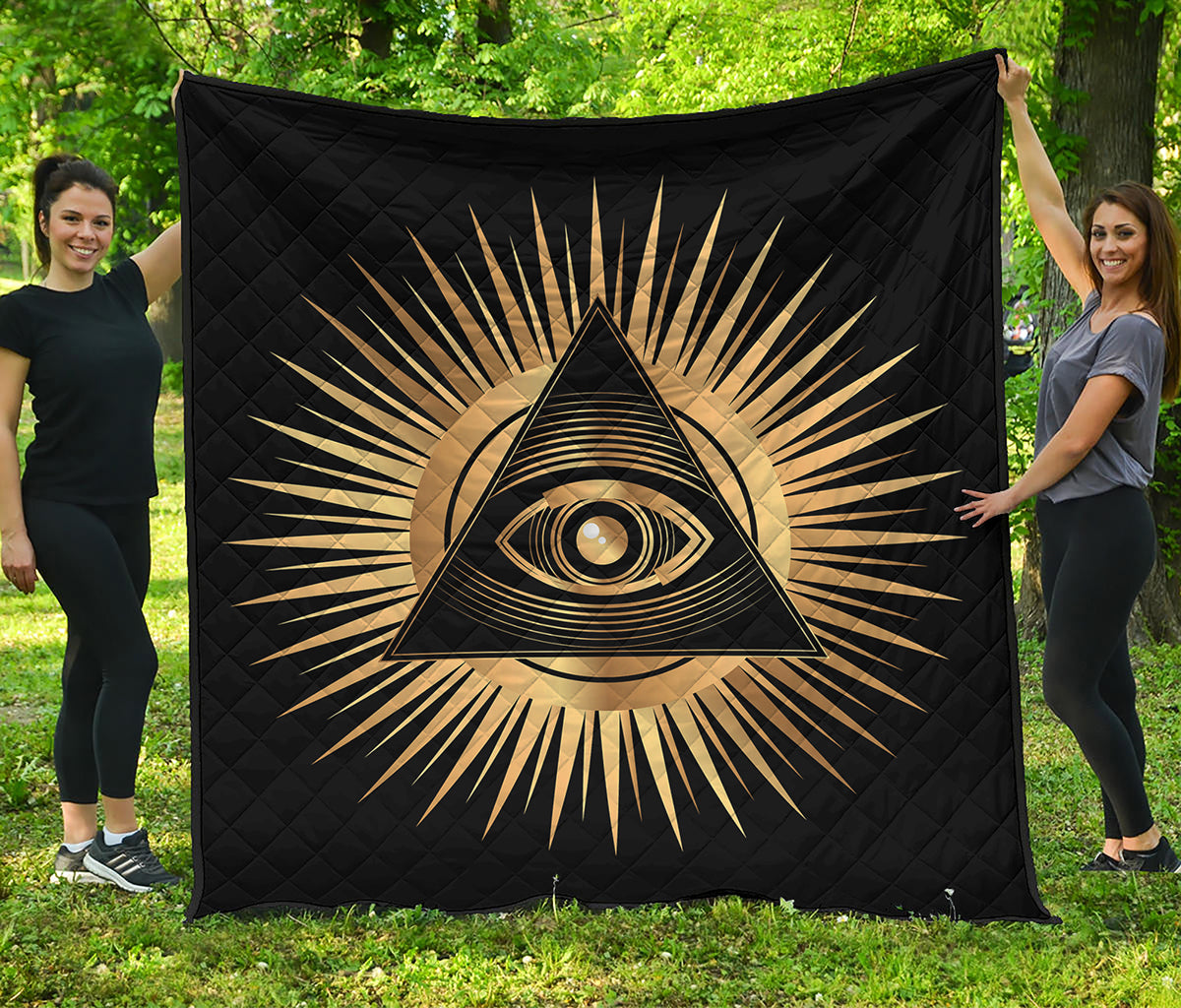 Black And Gold Eye of Providence Print Quilt