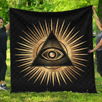 Black And Gold Eye of Providence Print Quilt