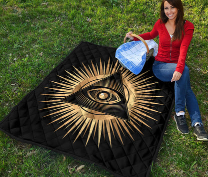 Black And Gold Eye of Providence Print Quilt