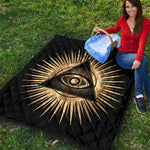 Black And Gold Eye of Providence Print Quilt