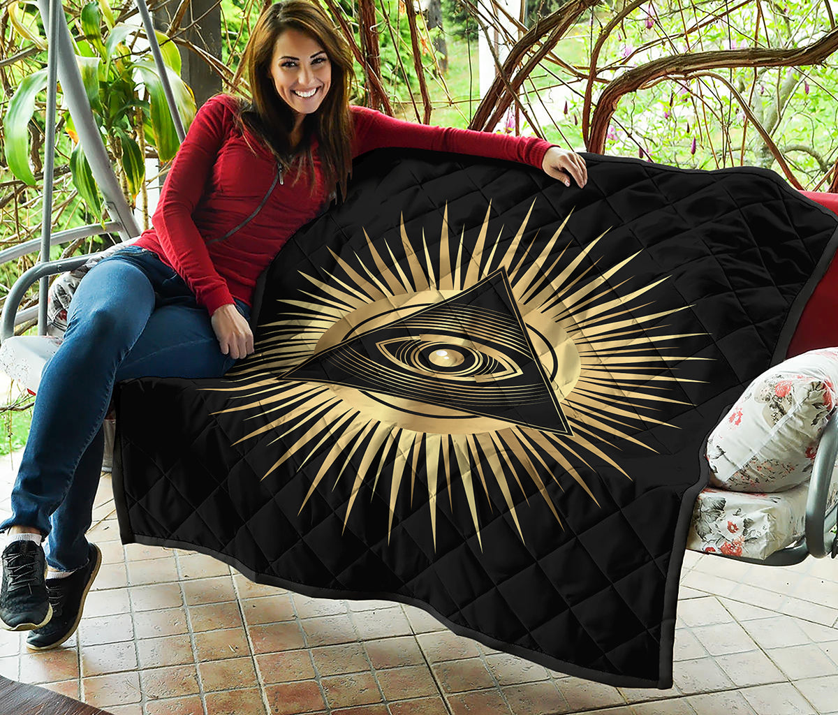 Black And Gold Eye of Providence Print Quilt