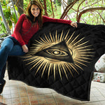 Black And Gold Eye of Providence Print Quilt