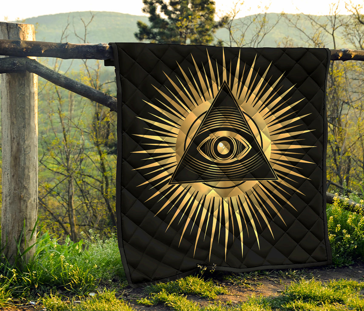 Black And Gold Eye of Providence Print Quilt