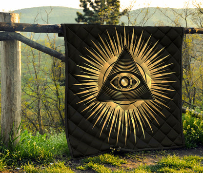 Black And Gold Eye of Providence Print Quilt