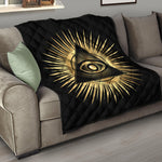 Black And Gold Eye of Providence Print Quilt