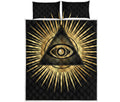 Black And Gold Eye of Providence Print Quilt Bed Set