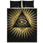 Black And Gold Eye of Providence Print Quilt Bed Set