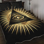 Black And Gold Eye of Providence Print Quilt Bed Set