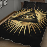 Black And Gold Eye of Providence Print Quilt Bed Set