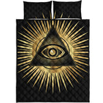 Black And Gold Eye of Providence Print Quilt Bed Set