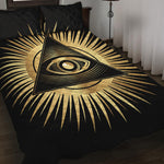 Black And Gold Eye of Providence Print Quilt Bed Set