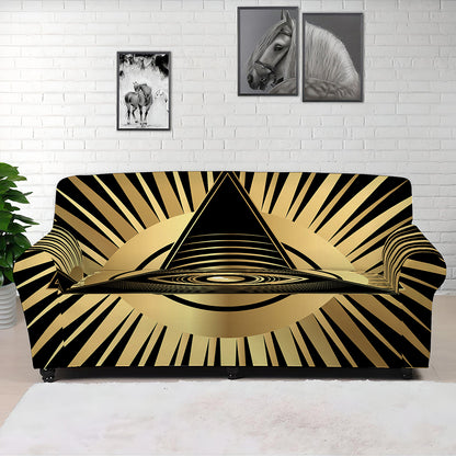 Black And Gold Eye of Providence Print Sofa Cover