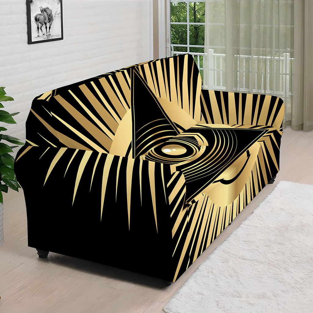 Black And Gold Eye of Providence Print Sofa Cover