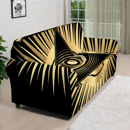 Black And Gold Eye of Providence Print Sofa Cover