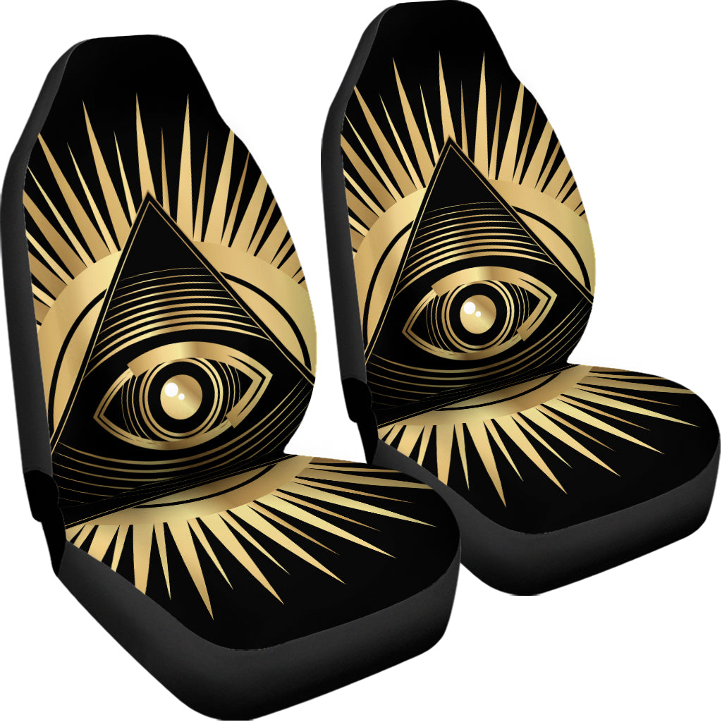 Black And Gold Eye of Providence Print Universal Fit Car Seat Covers