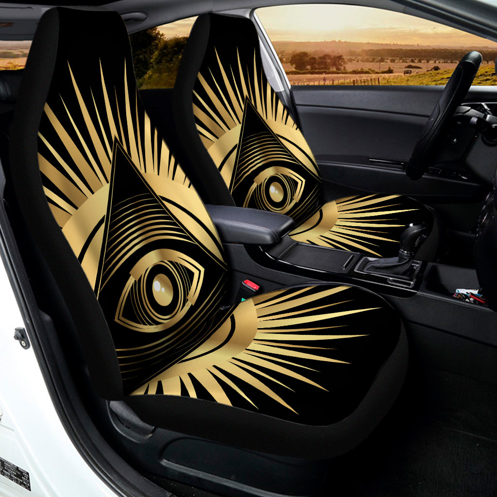 Black And Gold Eye of Providence Print Universal Fit Car Seat Covers