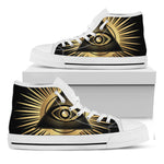 Black And Gold Eye of Providence Print White High Top Shoes