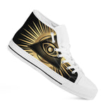 Black And Gold Eye of Providence Print White High Top Shoes