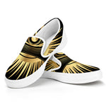 Black And Gold Eye of Providence Print White Slip On Shoes