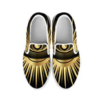 Black And Gold Eye of Providence Print White Slip On Shoes