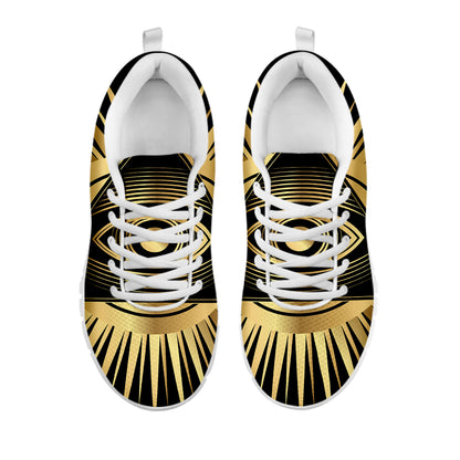 Black And Gold Eye of Providence Print White Sneakers