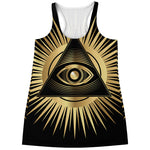 Black And Gold Eye of Providence Print Women's Racerback Tank Top