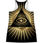 Black And Gold Eye of Providence Print Women's Racerback Tank Top
