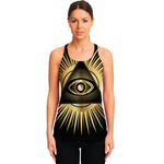 Black And Gold Eye of Providence Print Women's Racerback Tank Top