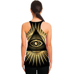 Black And Gold Eye of Providence Print Women's Racerback Tank Top