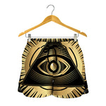 Black And Gold Eye of Providence Print Women's Shorts