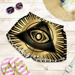 Black And Gold Eye of Providence Print Women's Shorts