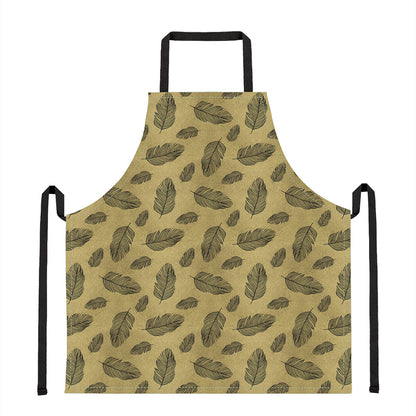 Black And Gold Feather Pattern Print Apron